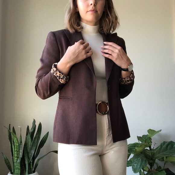 Vintage Jackets & Blazers - Vintage Burgundy Blazer with Leopard Print Lining